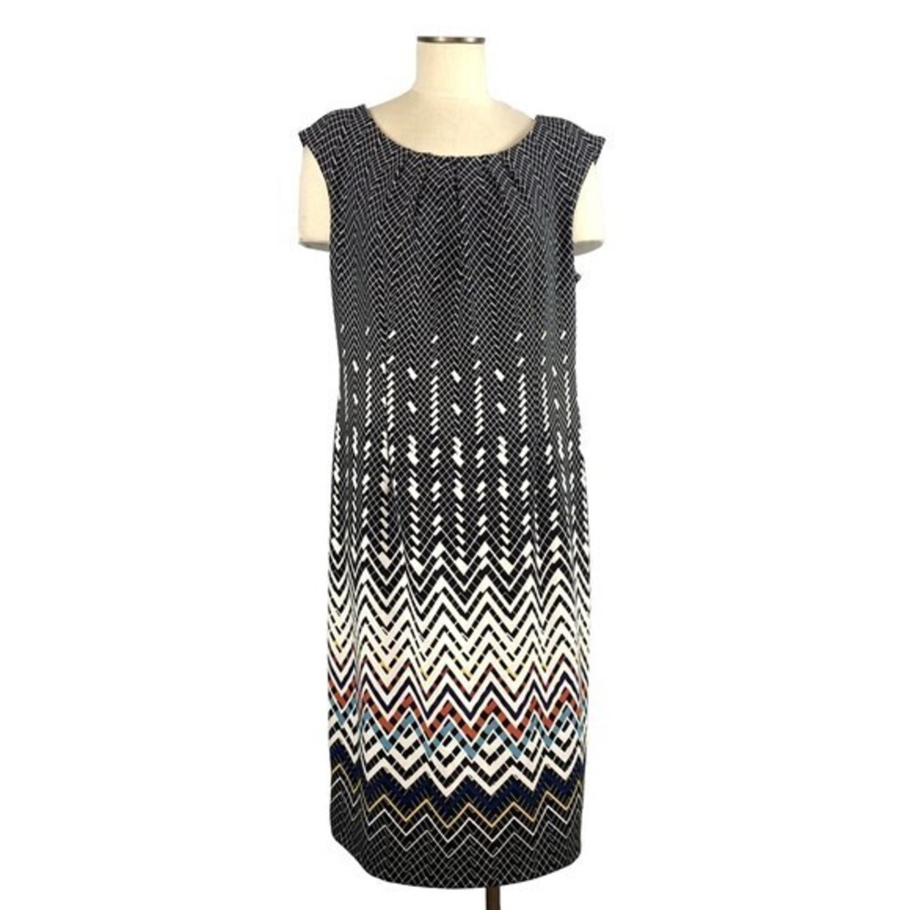 ILE New York Multicolored Dress Size 14 Women Short Sleeve Chevron Sheath